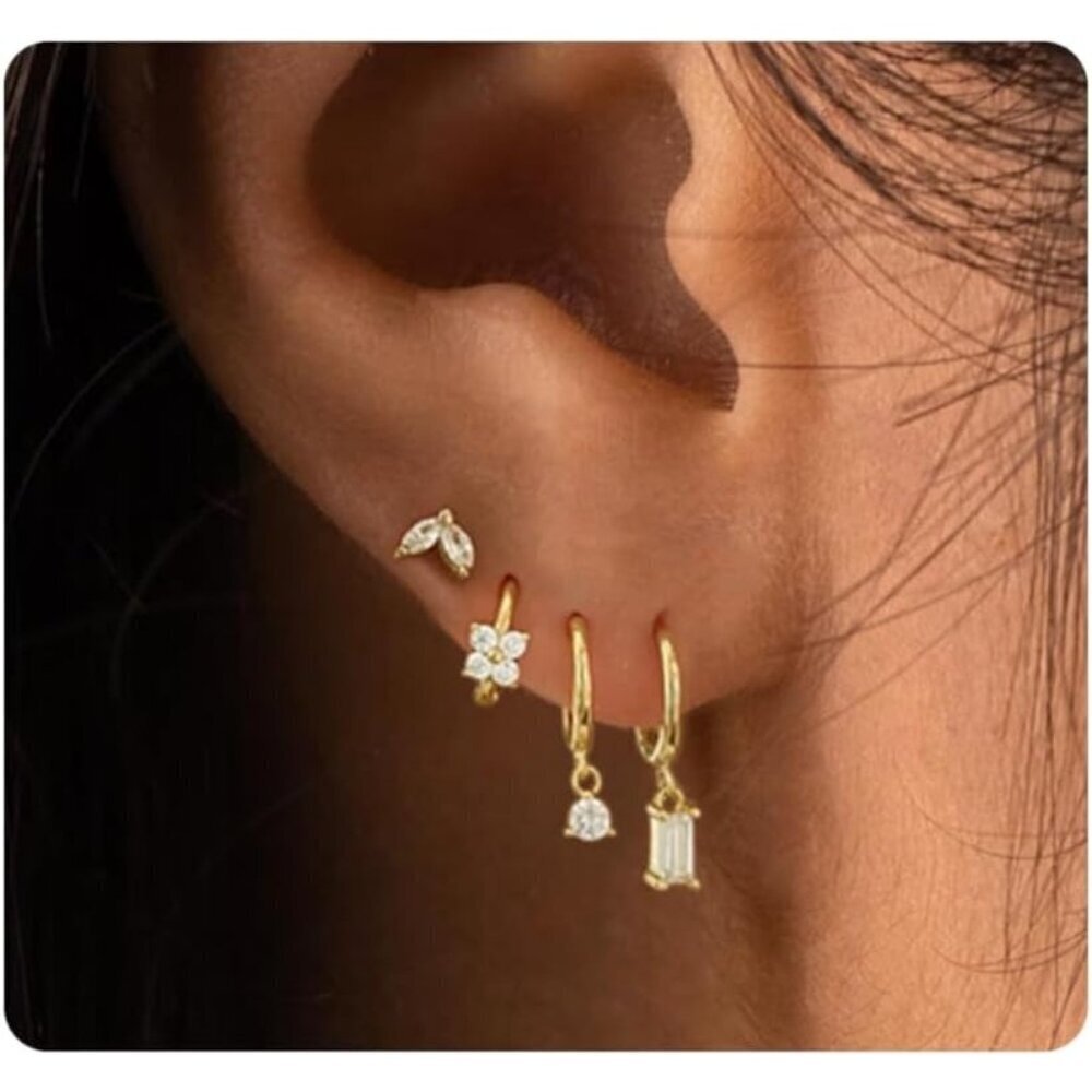 Hoop Earrings Set for Women Dainty Small Hoop Earrings 14K Gold/Silver Plated